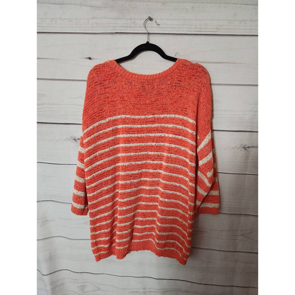Jones New York Womens Pullover Sweater Orange Stripe 3/4 Sleeve Textured Plus 3X - Picture 2 of 6